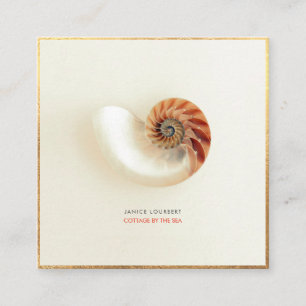 PixDezines SEASHELLS, NAUTILUS, FAUX GOLD FOIL Fyrkantigt Visitkort