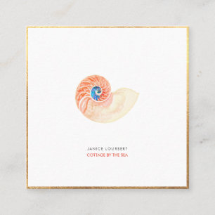 PixDezines SEASHELLS, NAUTILUS, FAUX GOLD FOIL Fyrkantigt Visitkort
