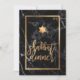 PixDezines Shabbat Dinner/Black Marble/Faux Guld Inbjudningar
