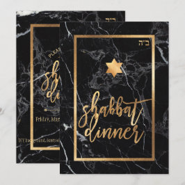 PixDezines Shabbat Dinner/Black Marble/Faux Guld Inbjudningar