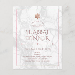PixDezines Shabbat Middag Marmor+Rosa Guld Inbjudningar