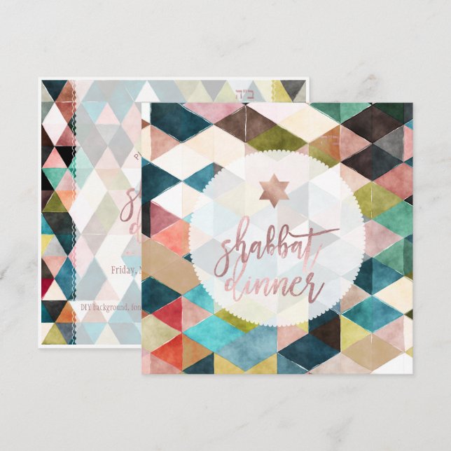 PixDezines Shabbat Watercolor Geometric Triangles Inbjudningar (Fram/baksida)