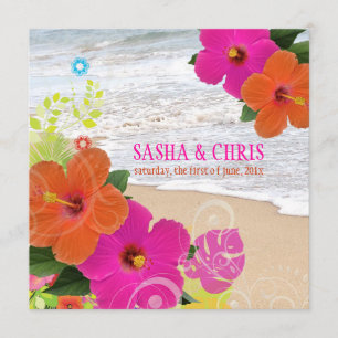 PixDezines shock rosa+orange hibiscus+monstera Inbjudningar