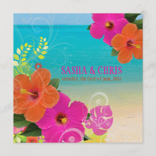PixDezines shock rosa+orange hibiscus+monstera Inbjudningar