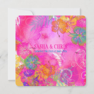 PixDezines shock rosa+orange hibiscus+monstera Inbjudningar
