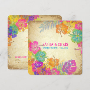 PixDezines shock rosa+orange hibiscus+monstera Inbjudningar