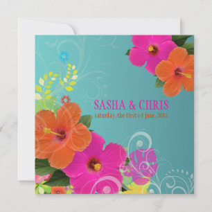 PixDezines shock rosa+orange hibiscus+monstera Inbjudningar