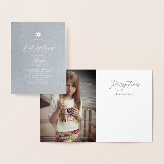 PixDezines Silver Bat Mitzvah Kalligrafi Font Folierat Kort (Display)