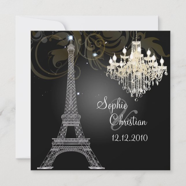 PixDezines SILVER EIFFEL+CRYSTAL CHANDELIER Inbjudningar (Framsida)