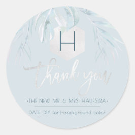 PixDezines Silver Palms Monogram, Tack Runt Klistermärke