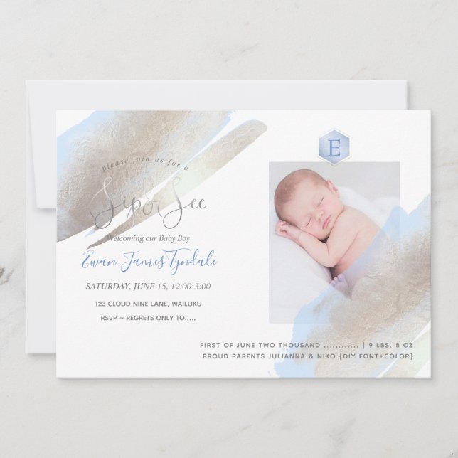 PixDezines SIP+SEE, MONOGRAM, PLATINUM+BLUE Meddelande (Framsida)