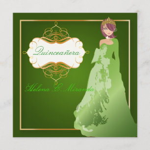 PixDezines smaragdtiara/klänning Quinceañera Inbjudningar