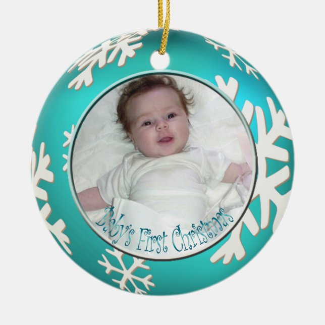 PixDezines Snöflingor Baby under Första jul Julgransprydnad Keramik (Framsidan)