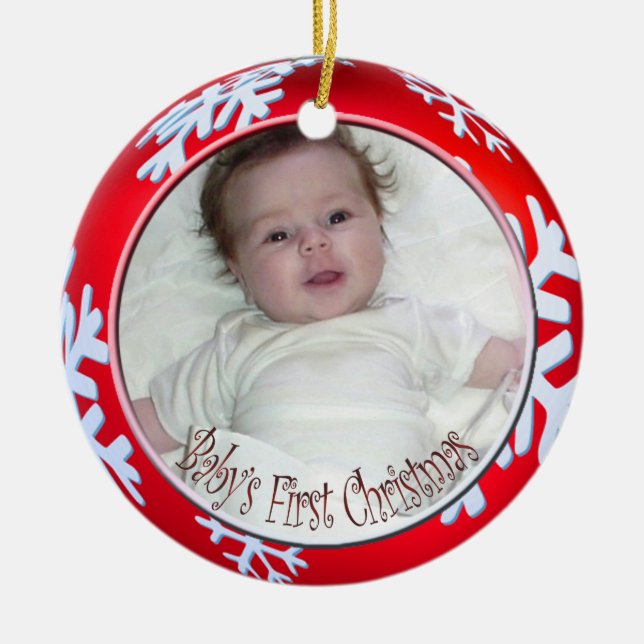 PixDezines Snöflingor Baby's Första Jul Julgransprydnad Keramik (Framsidan)