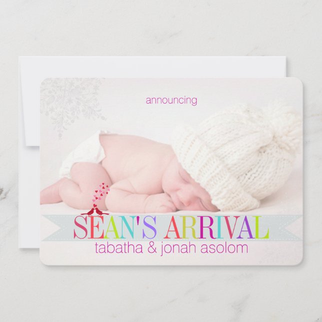 PixDezines snöflingor fotofödelsemeddelande/DIY Julkort (Framsida)