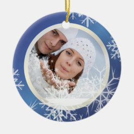 PixDezines Snöflingor Photo Template White + Blue Julgransprydnad Keramik