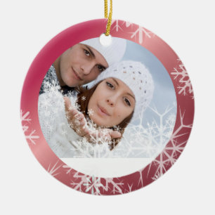 PixDezines Snöflingor Photo Template White + Red Julgransprydnad Keramik