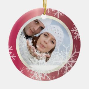 PixDezines Snöflingor Photo Template White + Red Julgransprydnad Keramik