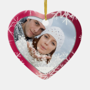 PixDezines Snöflingor Photo Template White + Red Julgransprydnad Keramik