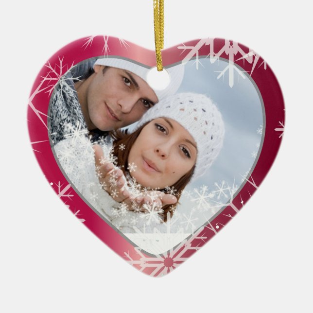 PixDezines Snöflingor Photo Template White + Red Julgransprydnad Keramik (Framsidan)