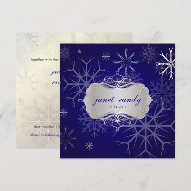 PixDezines SNÖFLINGOR/WINTER WEDDING/DIY INDIGO Inbjudningar (Fram/baksida)