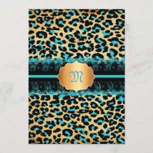 PixDezines snöre+cheetah spots/teal+black Inbjudningar
