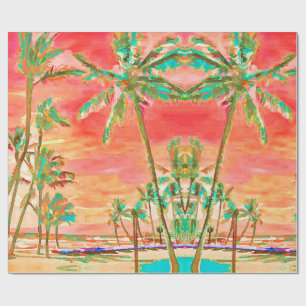 PixDezines Solnedgång Hawaiiansk strand/Koral/Turk Presentpapper