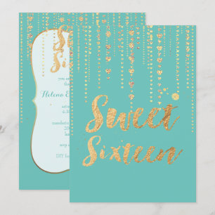 PixDezines söt 16, Golden Hearts Strings Glitter Inbjudningar