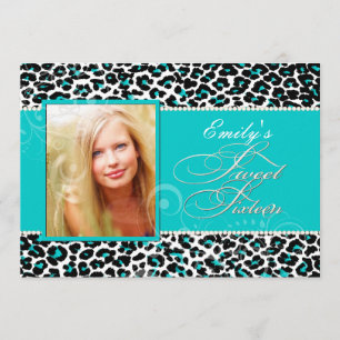 PixDezines söta 16/teal leopard Inbjudningar