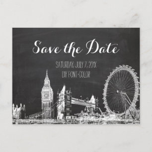 PixDezines/spara date/chalkboard/london-skisserade Meddelande Vykort
