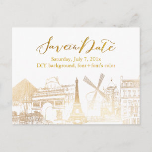 PixDezines/Spara Date/Faux Guld/Paris Sketched Meddelande Vykort