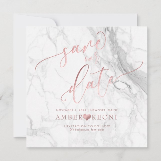 PixDezines Spara Date/Faux Ro Guld/White Marble Datumet (Framsida)