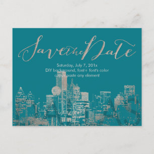 PixDezines/Spara Date/Faux Silver/Dallas Skyline Meddelande Vykort