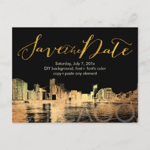 PixDezines/Spara Date/Guld/Chicago Lakeshore Meddelande Vykort