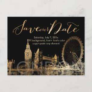 PixDezines/Spara Date/Guld/London Skyline Meddelande Vykort
