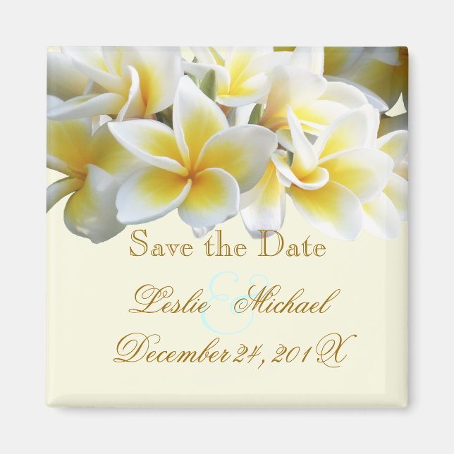 PixDezines Spara Date, Plumeria Lei Magnet (Framsidan)