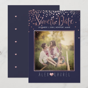 PixDezines Spara datum/faux Ro Guld confetti Inbjudningar