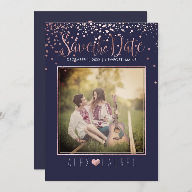 PixDezines Spara datum/faux Ro Guld confetti Inbjudningar (Fram/baksida)