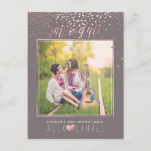 PixDezines Spara datum/faux Ro Guld confetti Meddelande Vykort