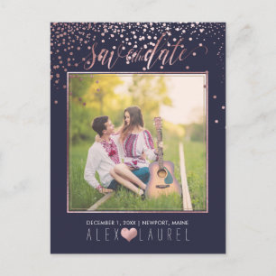 PixDezines Spara datum/faux Ro Guld confetti Meddelande Vykort
