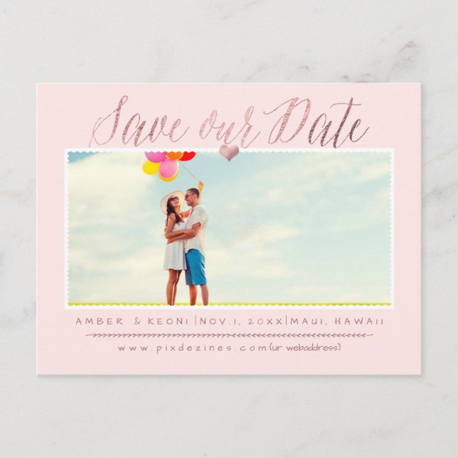 PixDezines Spara datum/Faux Rose Gold Script Meddelande Vykort (Framsida)