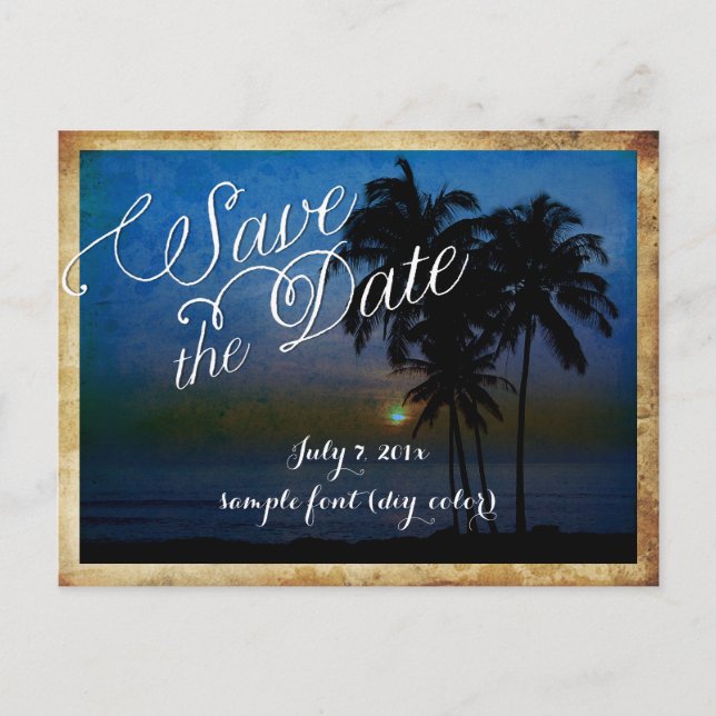 PixDezines/spara datum/gammal tropisk strand Meddelande Vykort (Framsida)