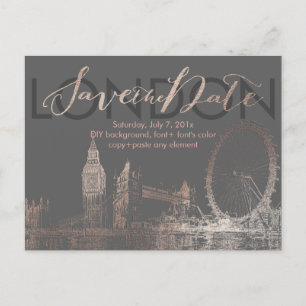 PixDezines/Spara Datum/Rosa Guld/London Skyline Meddelande Vykort