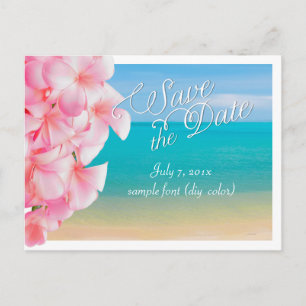 PixDezines/spara datum/ rosa plumeria+strand Meddelande Vykort