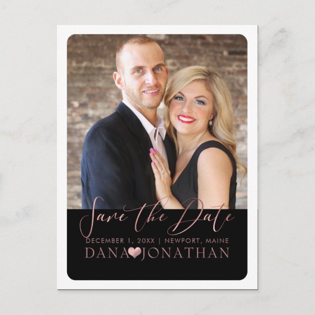 PixDezines Spara datum/Roséguld/Kallt skrivstil Vykort (Framsida)