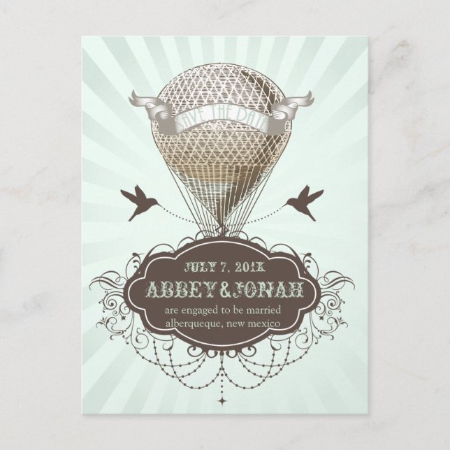 PixDezines/spara datum/varmluftsballong Meddelande Vykort (Framsida)