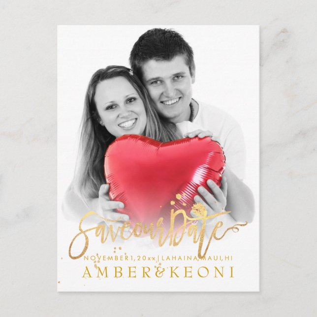 PixDezines Spara Guld-skriptet Date/Snyggt Faux Meddelande Vykort (Framsida)