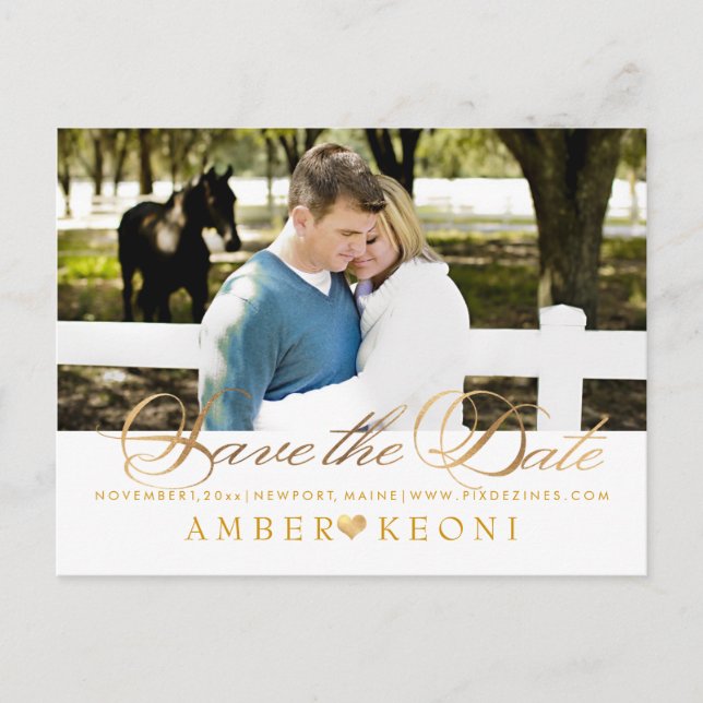 PixDezines Spara skriptet Date/Faux Guld/Finare Meddelande Vykort (Framsida)