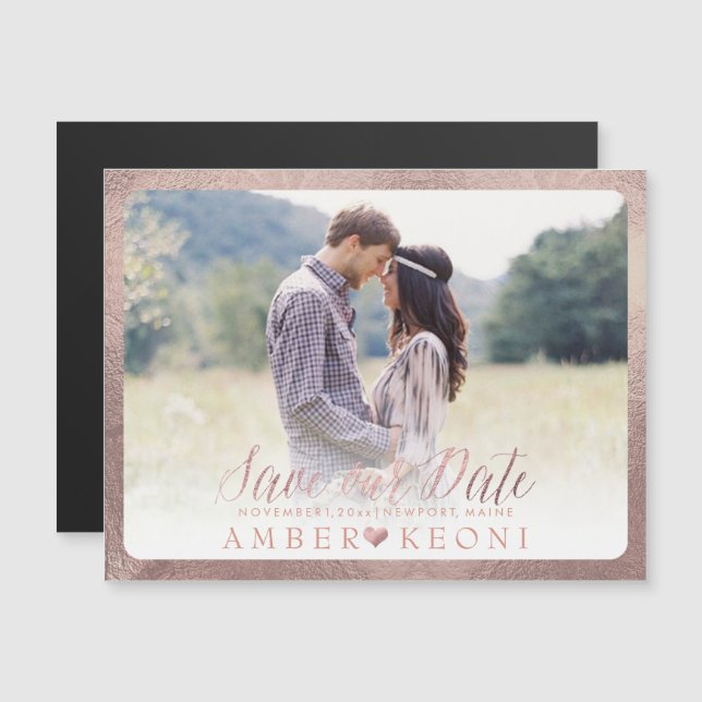 PixDezines Spara vår date/Faux Ro Guld Magnetisk Inbjudningskort (Fram/baksida)