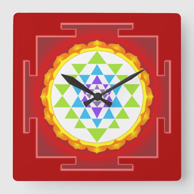 PixDezines Sri Yantra/Chakra Fyrkantig Klocka (Framsida)